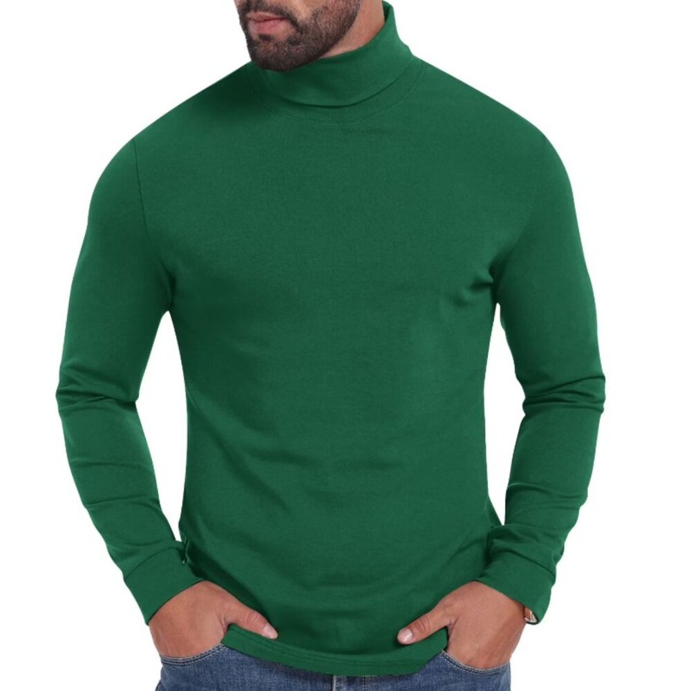 NEW Big Mens Sz 2X Green Casual or Dress Soft Stretchy Turtleneck Shirt